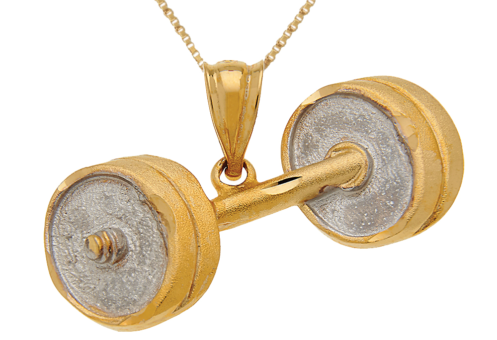 0.925 Sterling Silver & Gold Plated Barbell Weights Pendant Necklace eBay