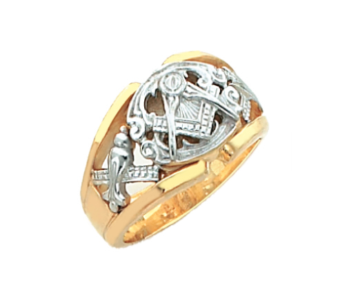   Solid Back Sterling Silver Gold Masonic Freemason Mason Ring  