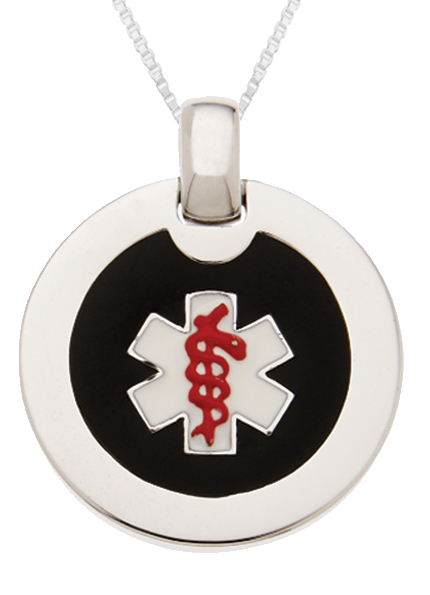 0 925 Sterling Silver Black Engravable Medical Alert ID Pendant ...