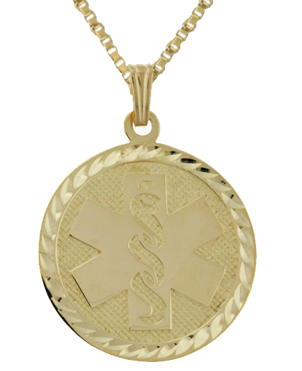10k-or-14k-Yellow-Gold-Medical-Alert-ID-Circle-Pendant-Charm-Necklace