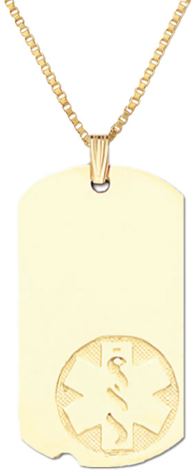 New 10K or 14k Yellow Gold Medical Alert ID Dog Tag Pendant Charm ...
