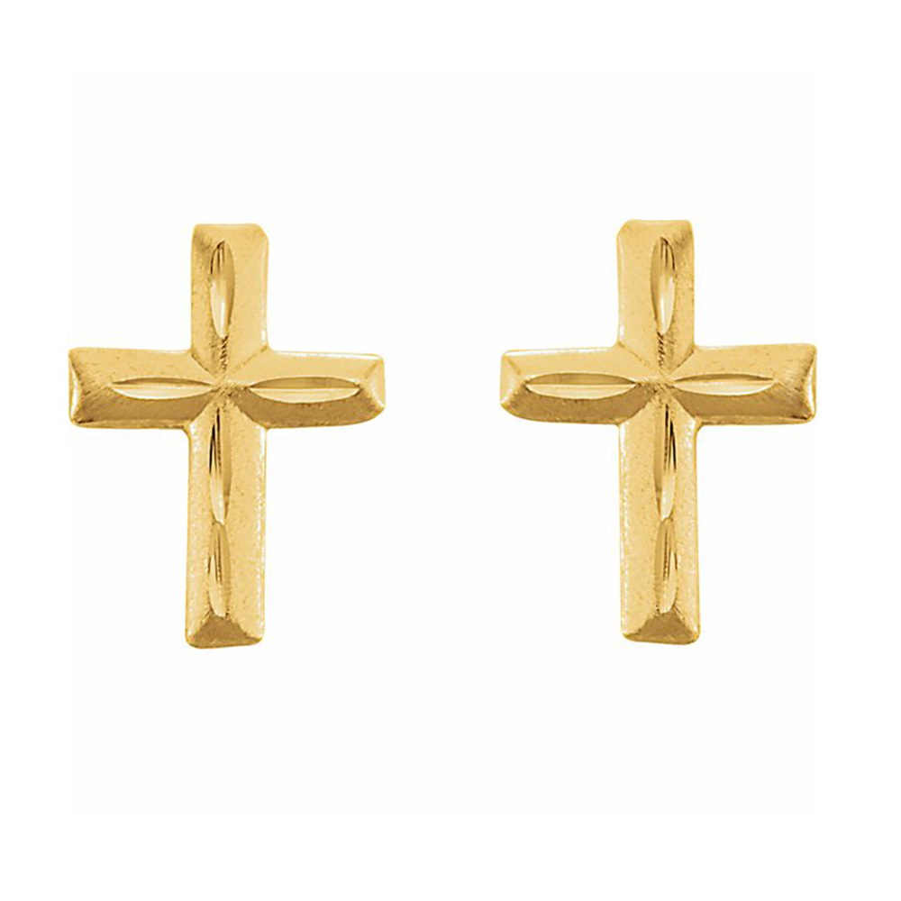 Ladies 14K Yellow Gold Cross Stud Earrings | eBay